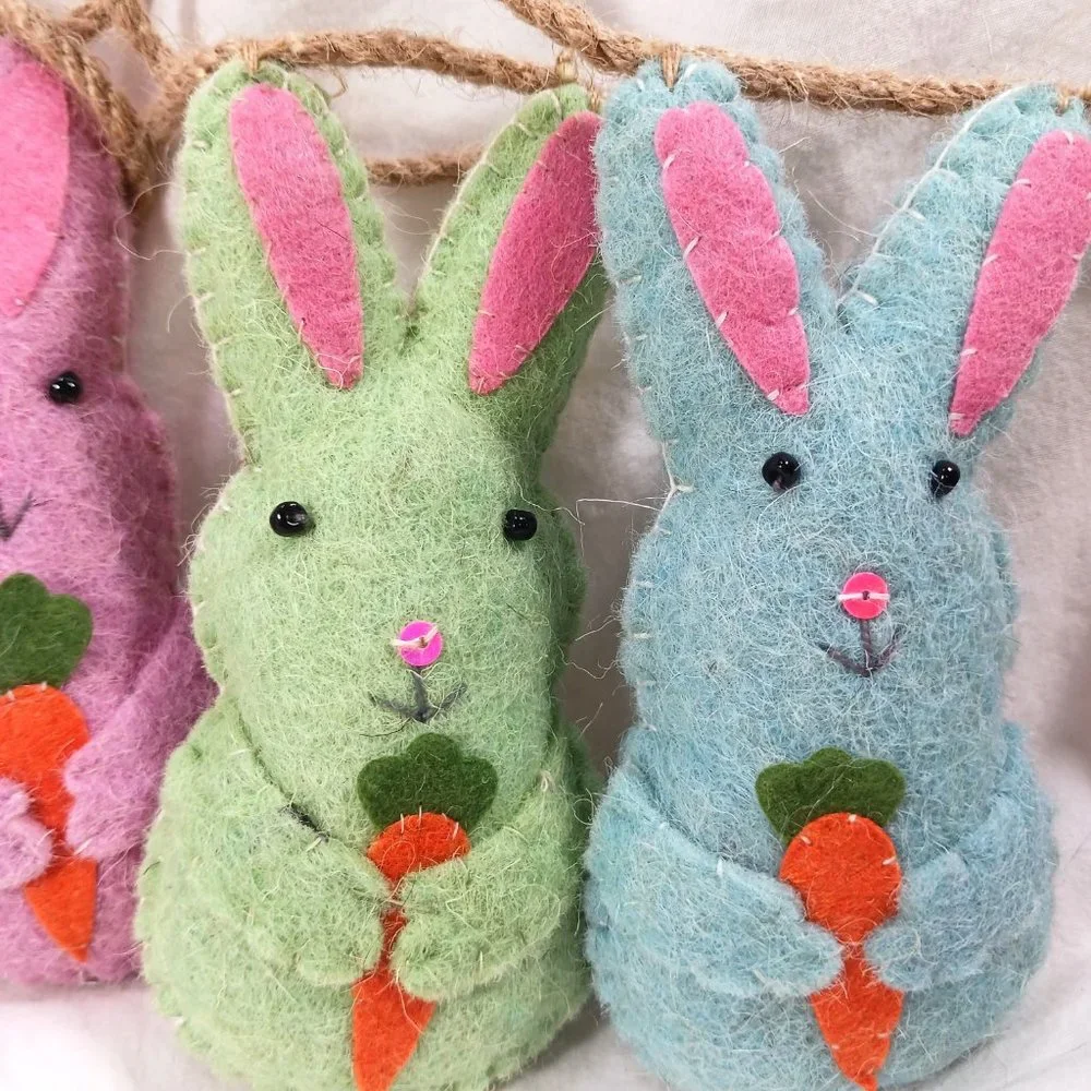 Cottontail Lane Wool Felt Twine Easter Garland Bunny Rabbits Stuffed Pastel 6ft